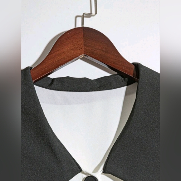 Women's Elegant Commuter Contrast Color Collar Sleeveless Pleated Dress - Picture 4 of 4